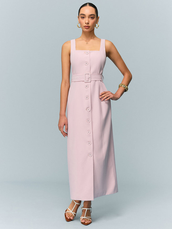 Robe Longue Ceinturée à Boutons