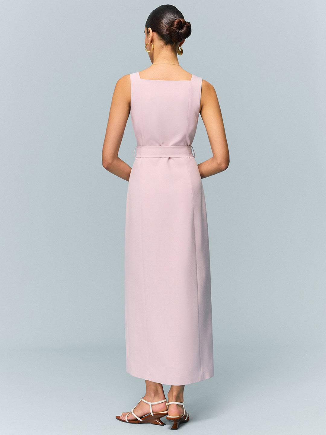 Robe Longue Ceinturée à Boutons