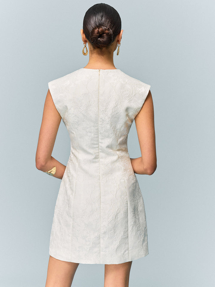 Robe Mini Texturée à Poche Boutonnée en Métal