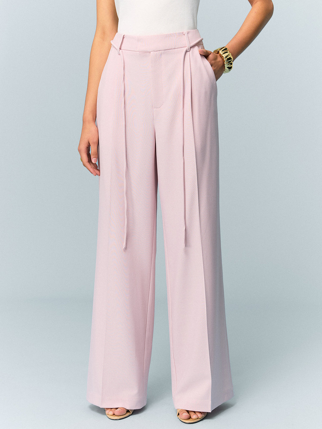 Pantalons Amples Taille Mi-haute avec Détail Cordon