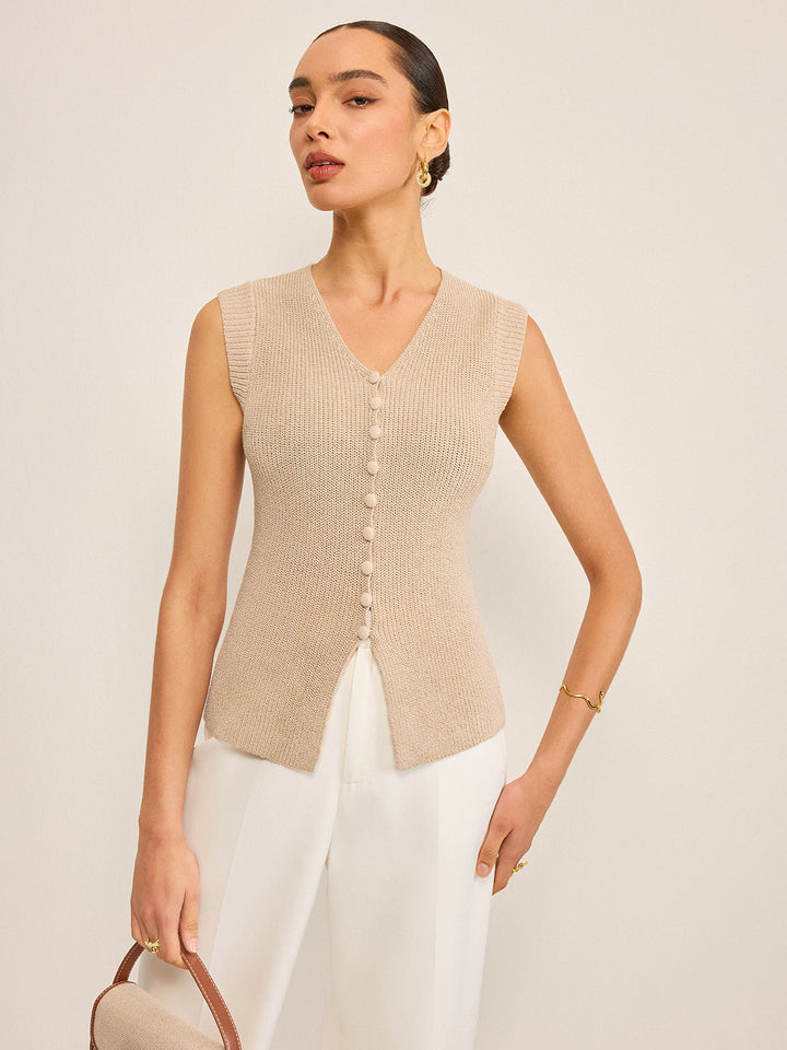 Gilet Boutonné Tricoté Col en V