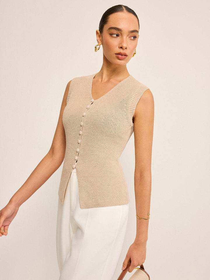 Gilet Boutonné Tricoté Col en V