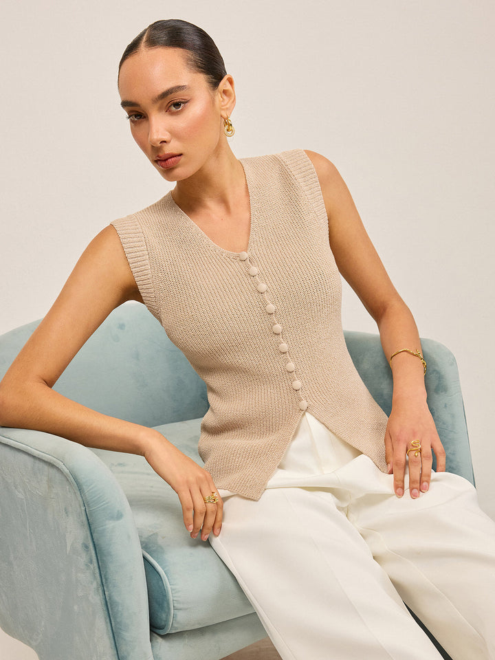 Gilet Boutonné Tricoté Col en V