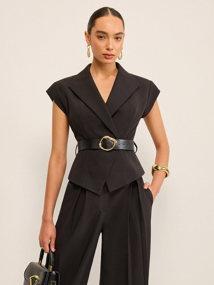 Gilet Peplum Ceinturé avec Détail de Boucle Métallique