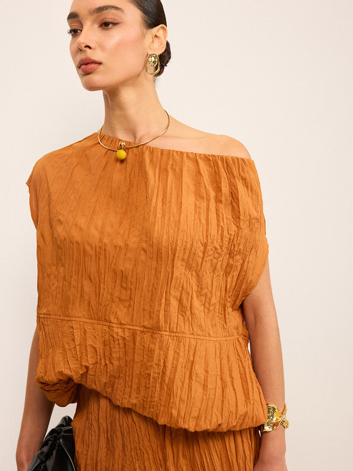 Ensemble Chemisier Off-Shoulder Texturé Oversized et Jupe Maxi