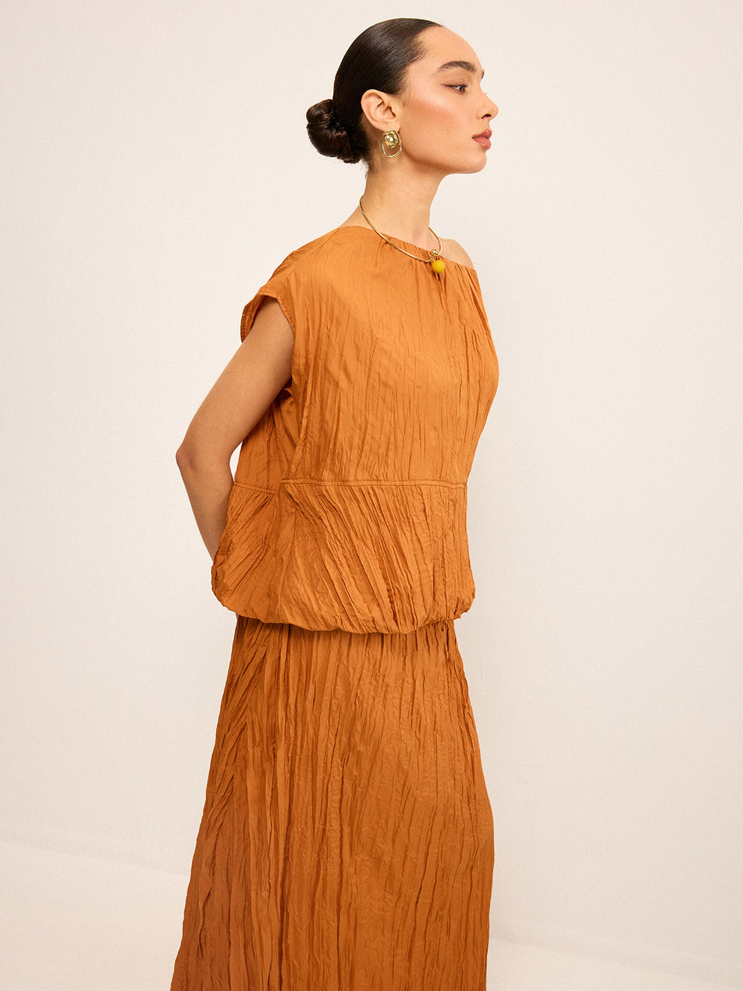 Ensemble Chemisier Off-Shoulder Texturé Oversized et Jupe Maxi