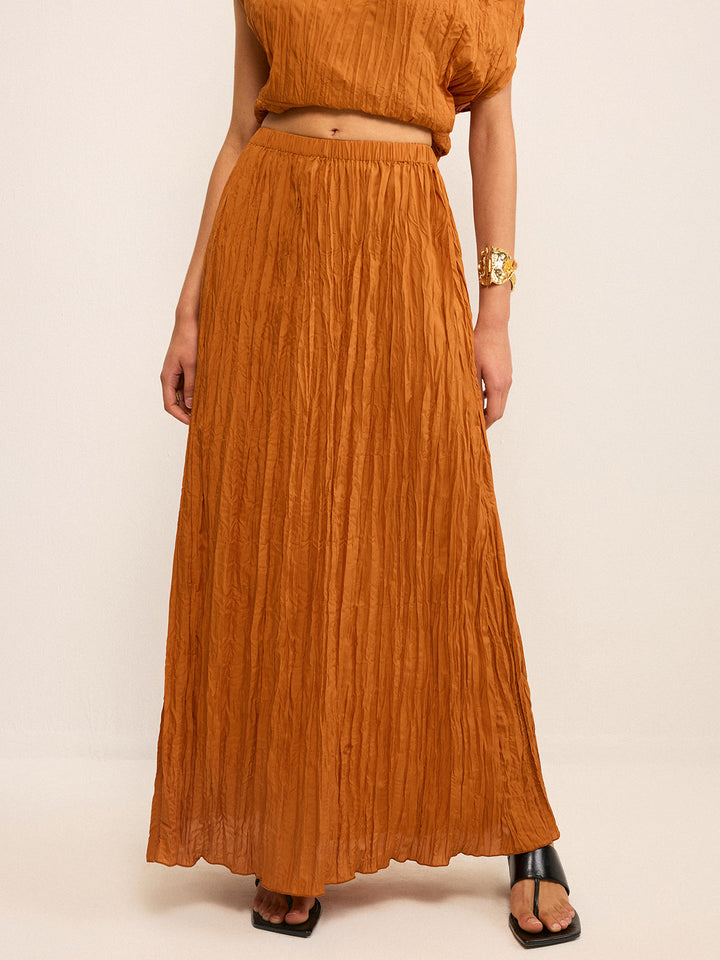 Ensemble Chemisier Off-Shoulder Texturé Oversized et Jupe Maxi