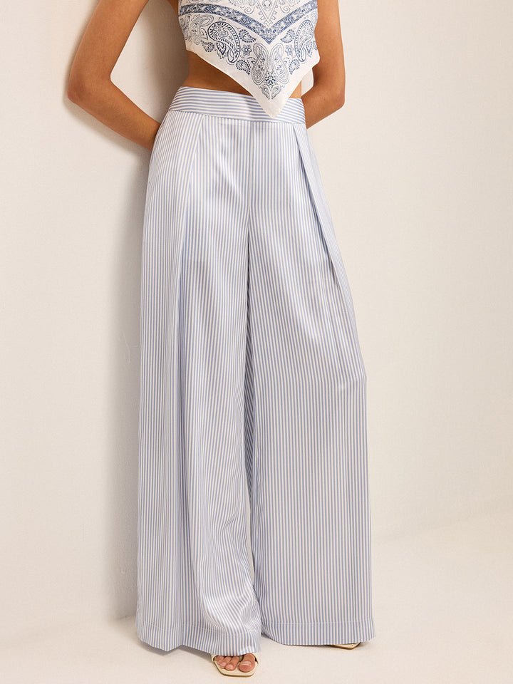 Pantalons Larges Taille Mi-Haute à Rayures