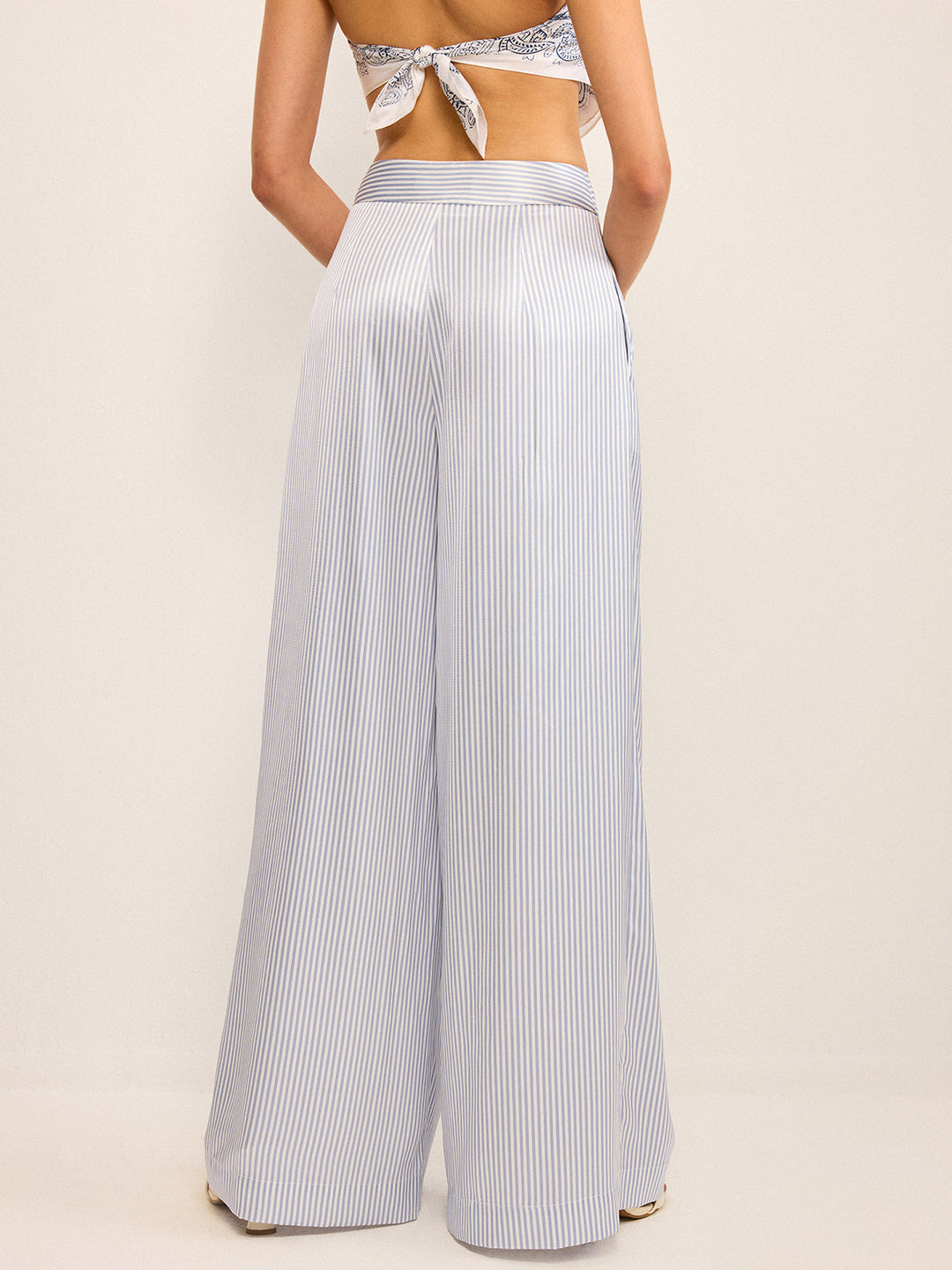 Pantalons Larges Taille Mi-Haute à Rayures