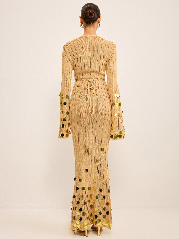 Robe Maxi en Tricot avec Embellissements à Sequins