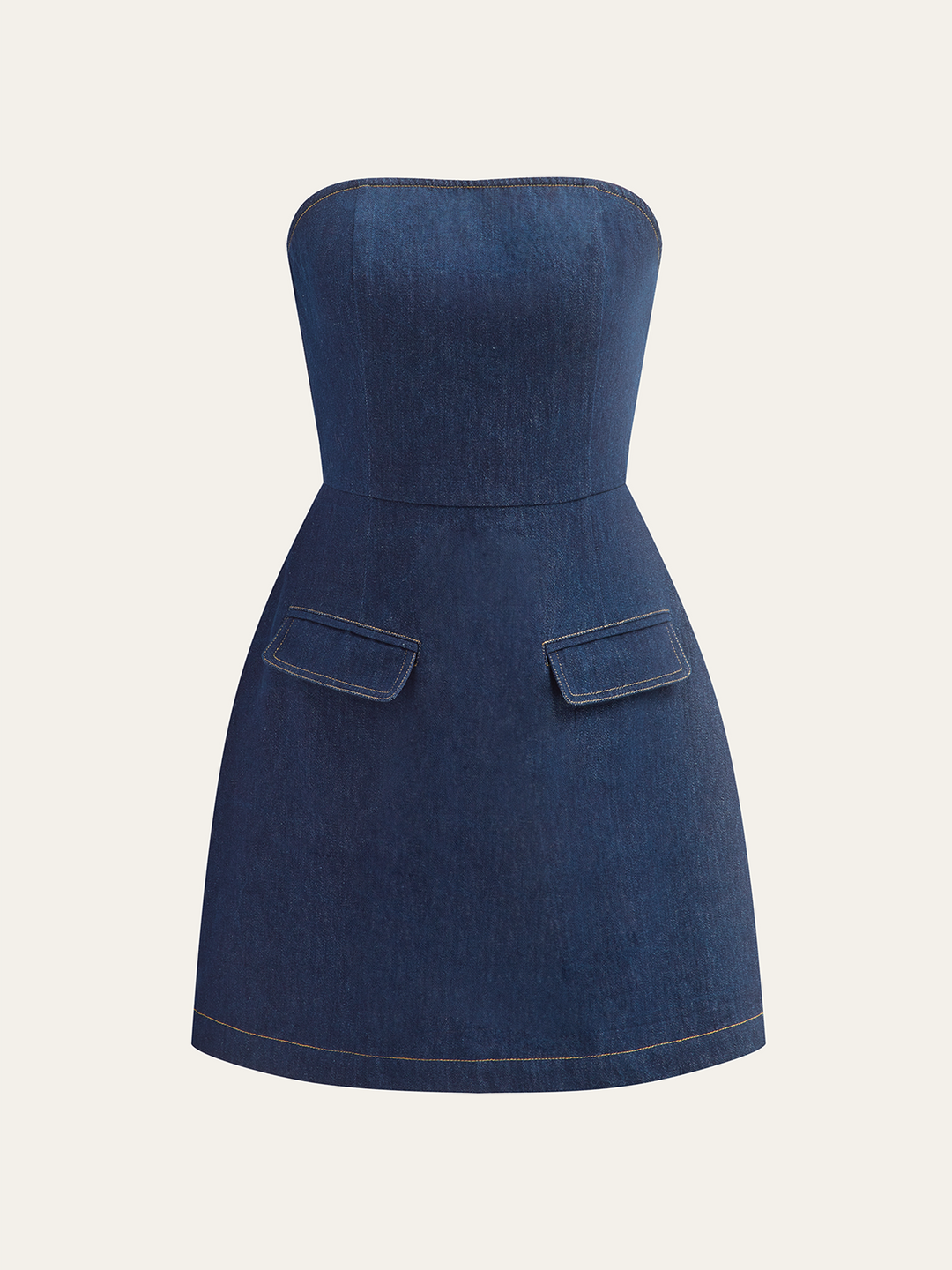 Robe Mini en Jean Sans Bretelles avec Poches Décoratives