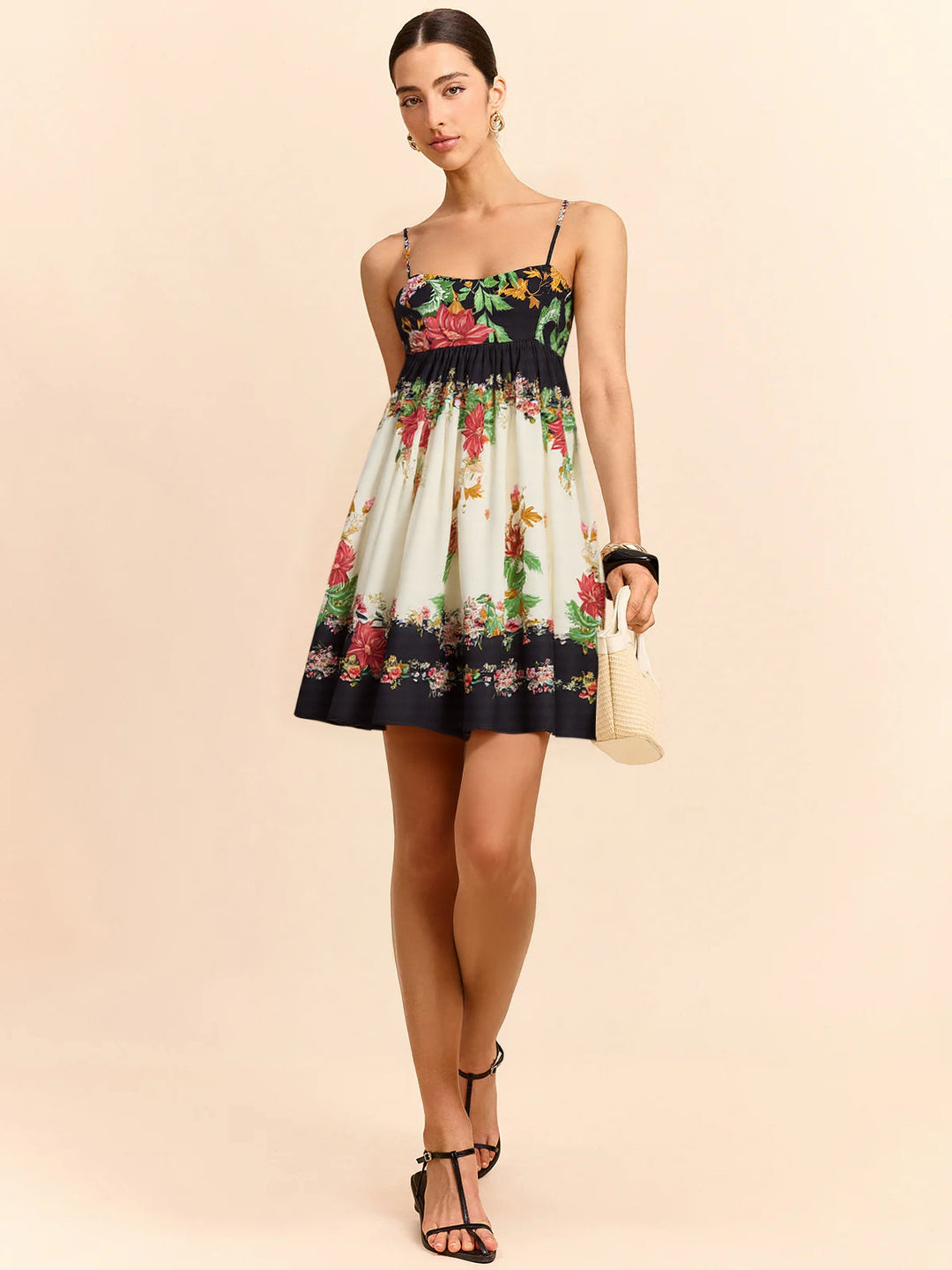 Robe Mini à Bretelles Spaghettis Imprimé Floral