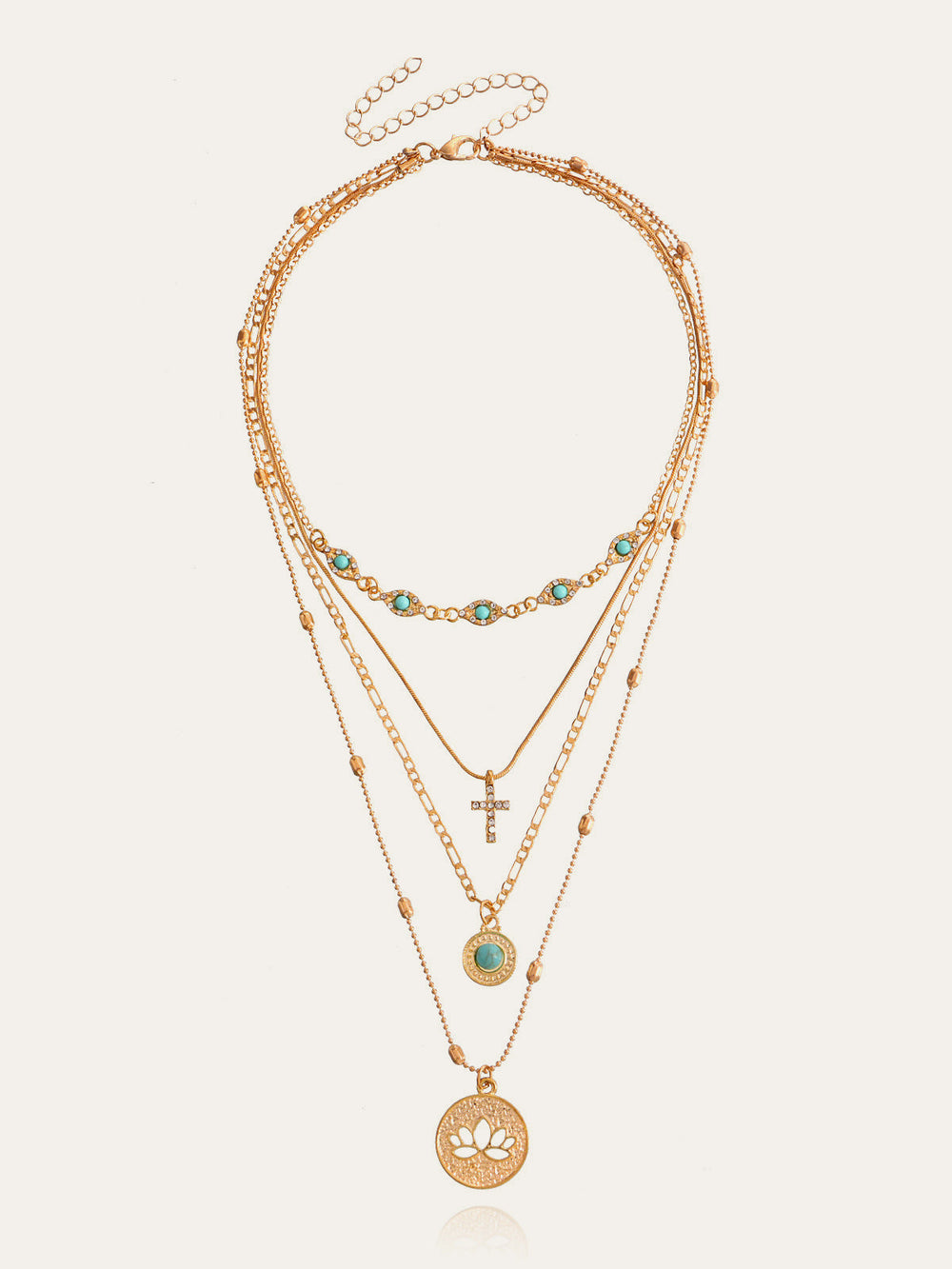 Collier plaqué or avec turquoise et breloques