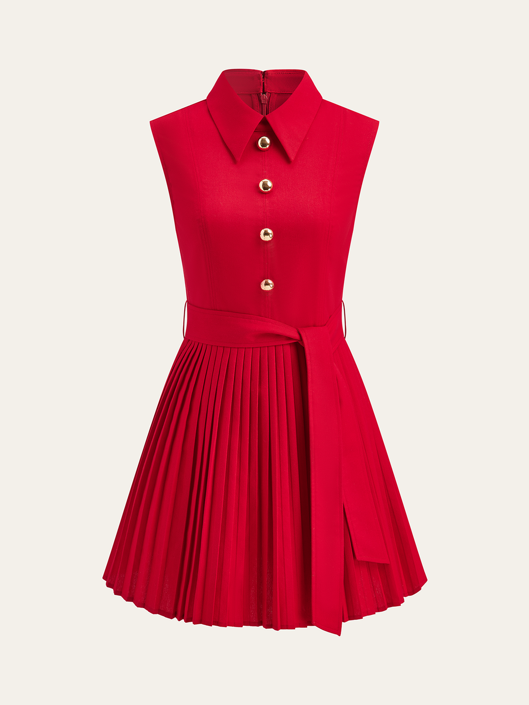 Robe patineuse mi-longue plissée à col chemise avec ceinture