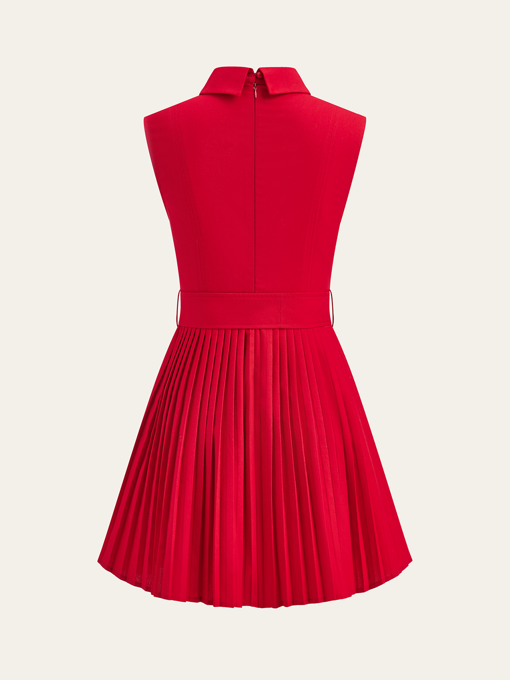 Robe patineuse mi-longue plissée à col chemise avec ceinture