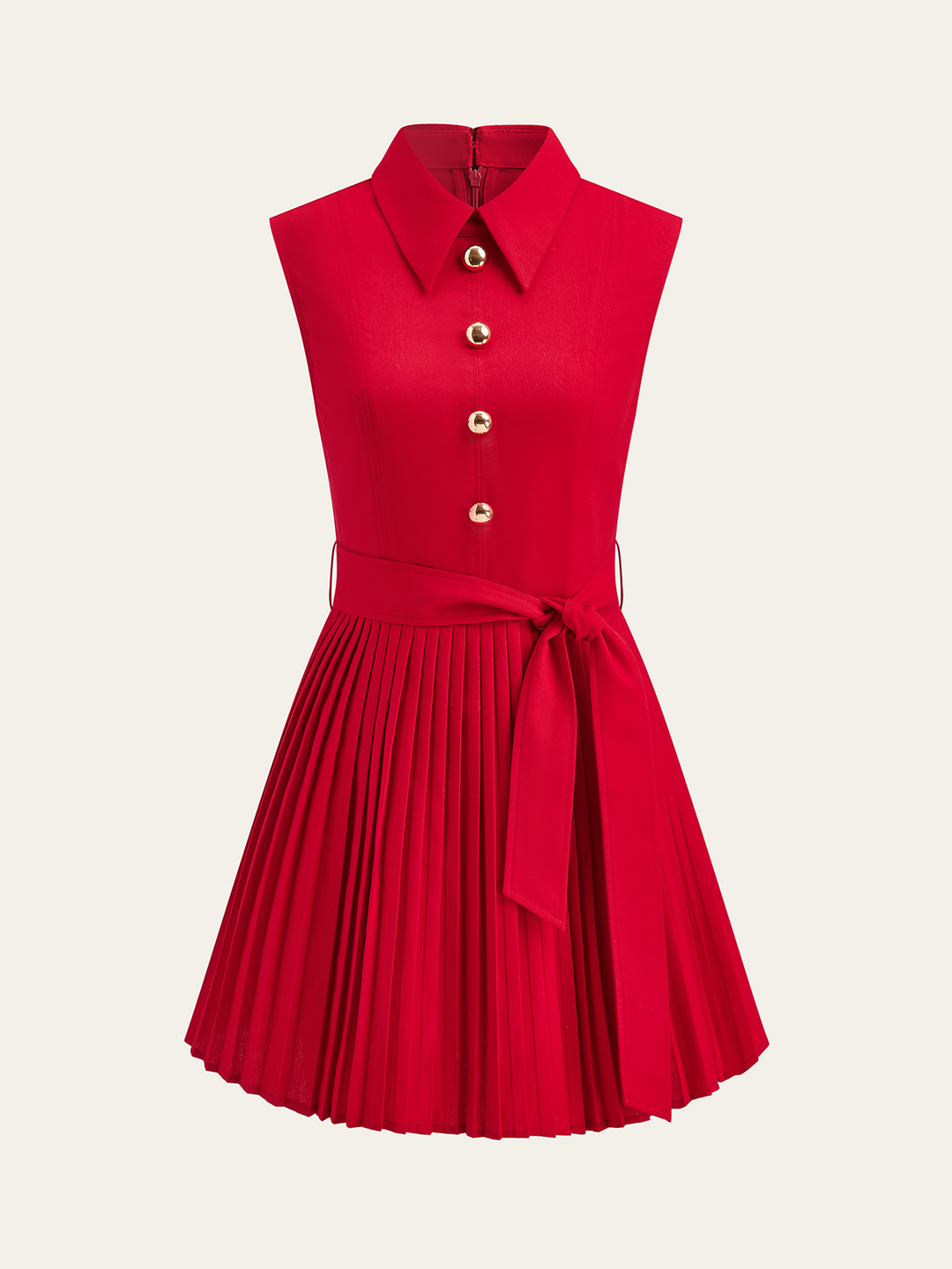 Robe patineuse mi-longue plissée à col chemise avec ceinture