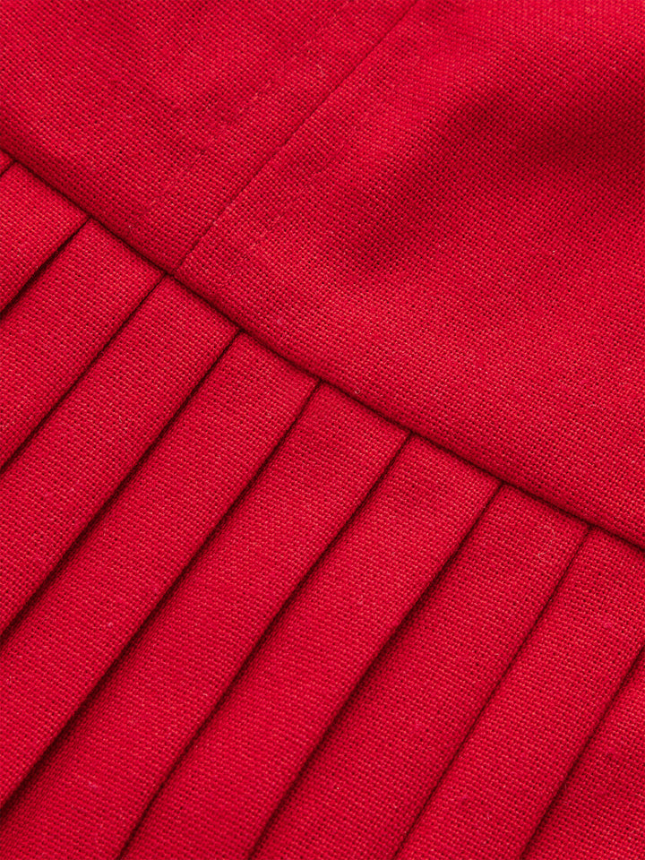 Robe patineuse mi-longue plissée à col chemise avec ceinture