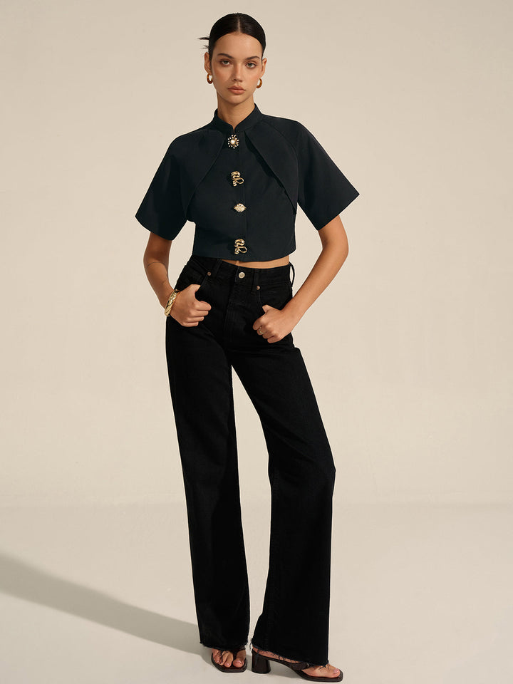 Blouse Courte Décorée en Métal