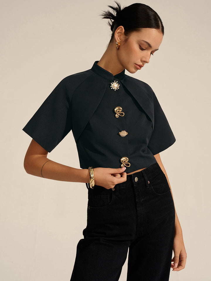 Blouse Courte Décorée en Métal