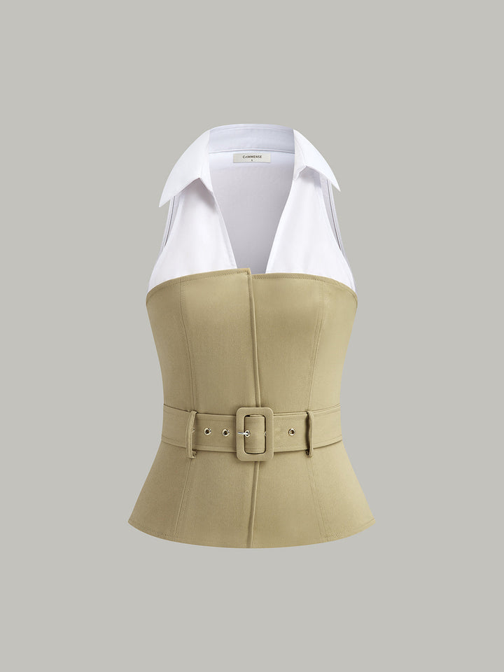 Haut sans manches à col à ceinture