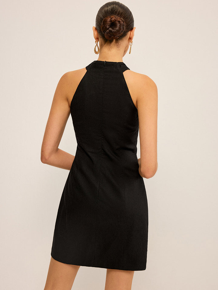 Robe Mini à Col Bardot Boutonnée sur le Devant