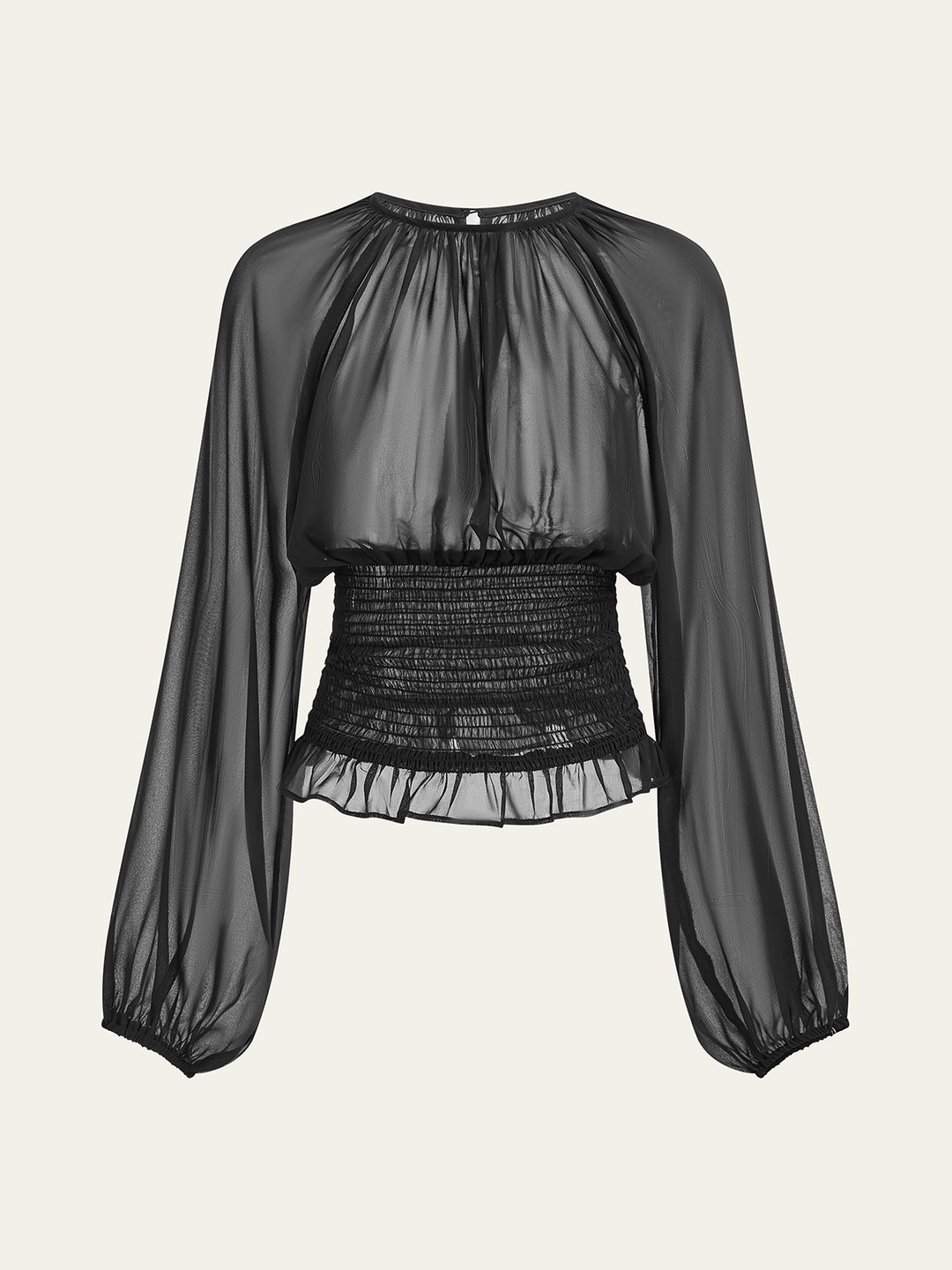 Blouse en mousseline sheer à taille smockée
