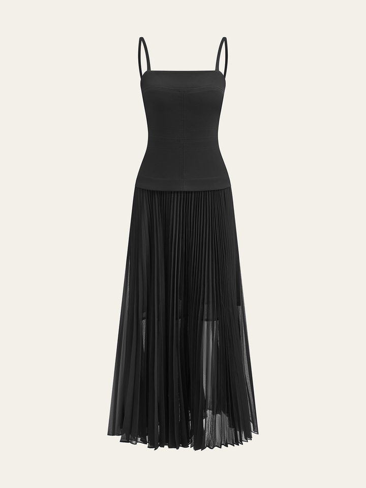 Robe Longue Plissée Dos Nu à Bretelles Spaghetti
