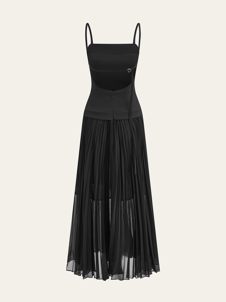 Robe Longue Plissée Dos Nu à Bretelles Spaghetti
