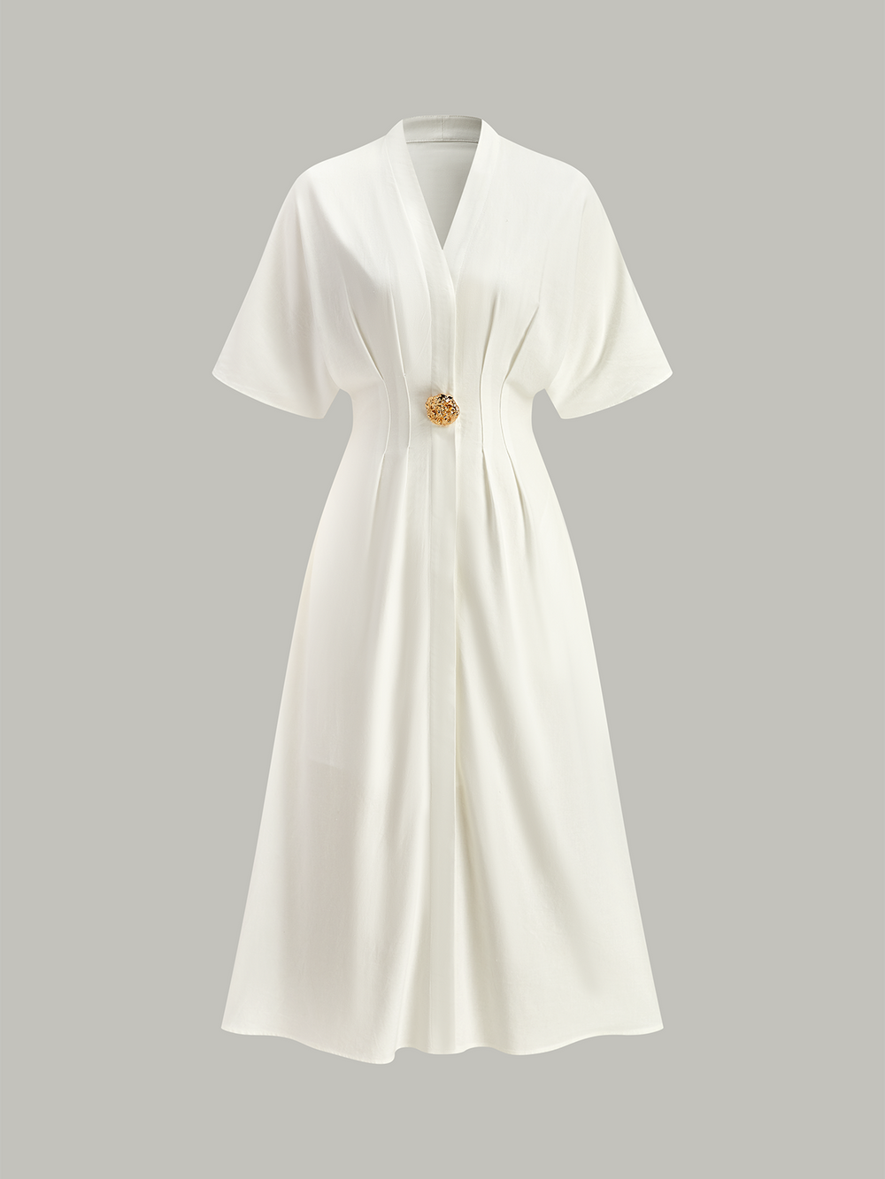 Robe Midi à Col en V à Décor Métallique