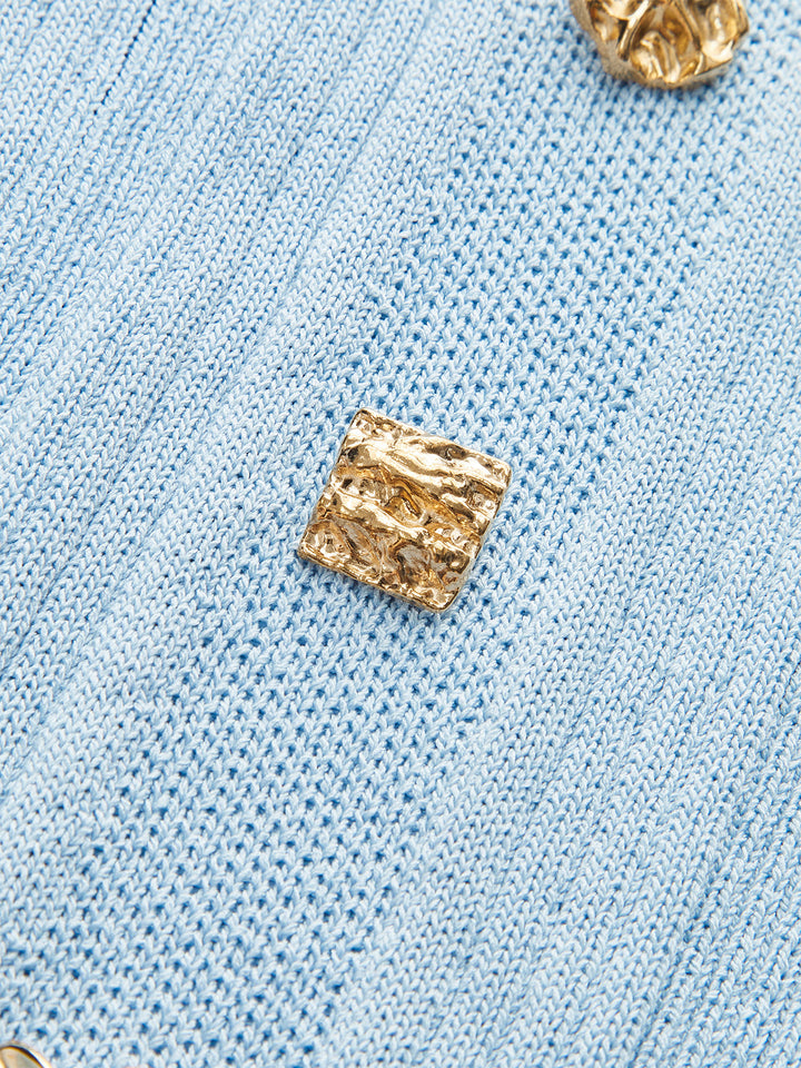 Robe Longue Tricotée Sans Manches Boutonnée sur le Devant