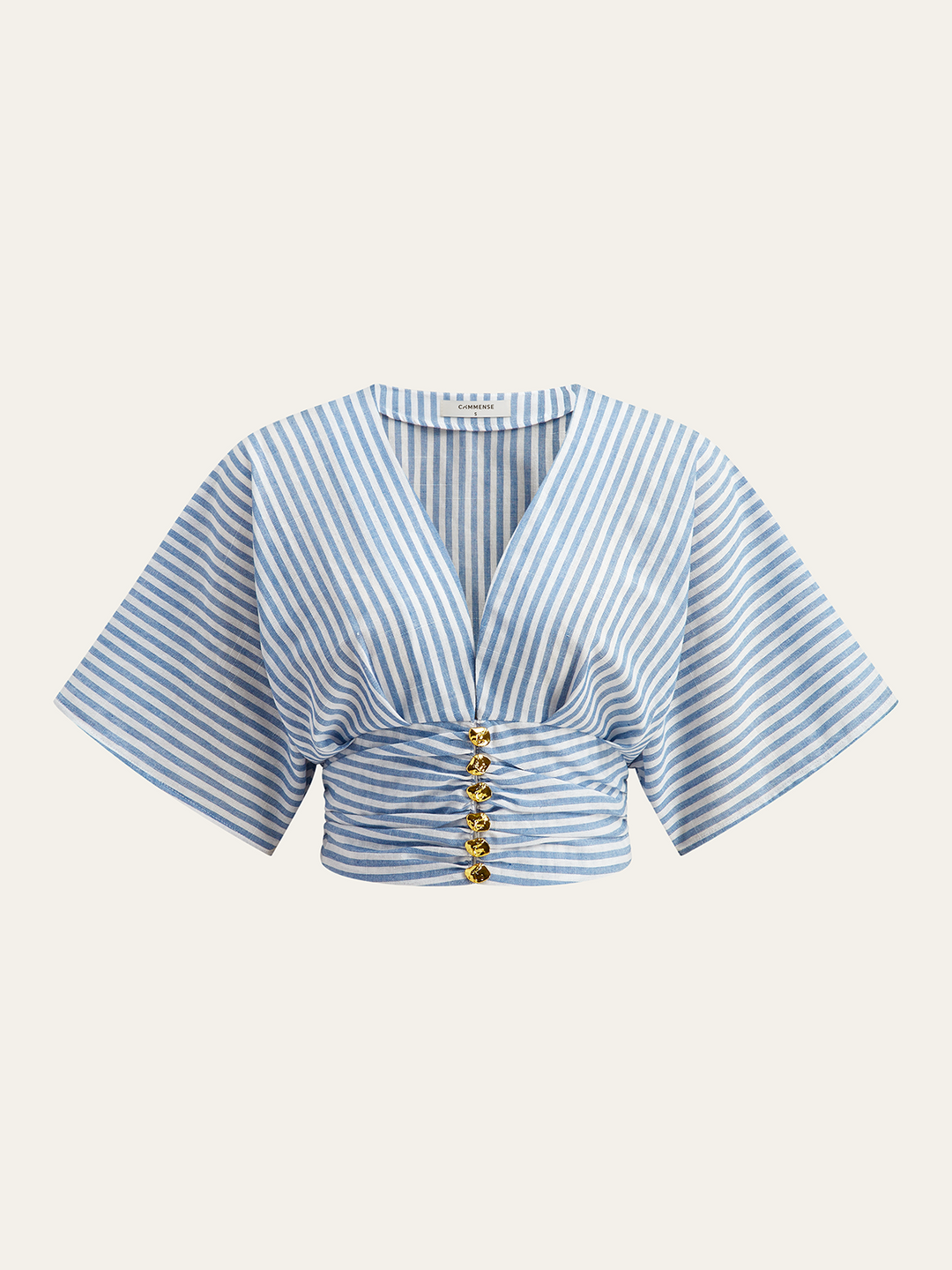 Blouse à rayures froncées avec décoration en métal