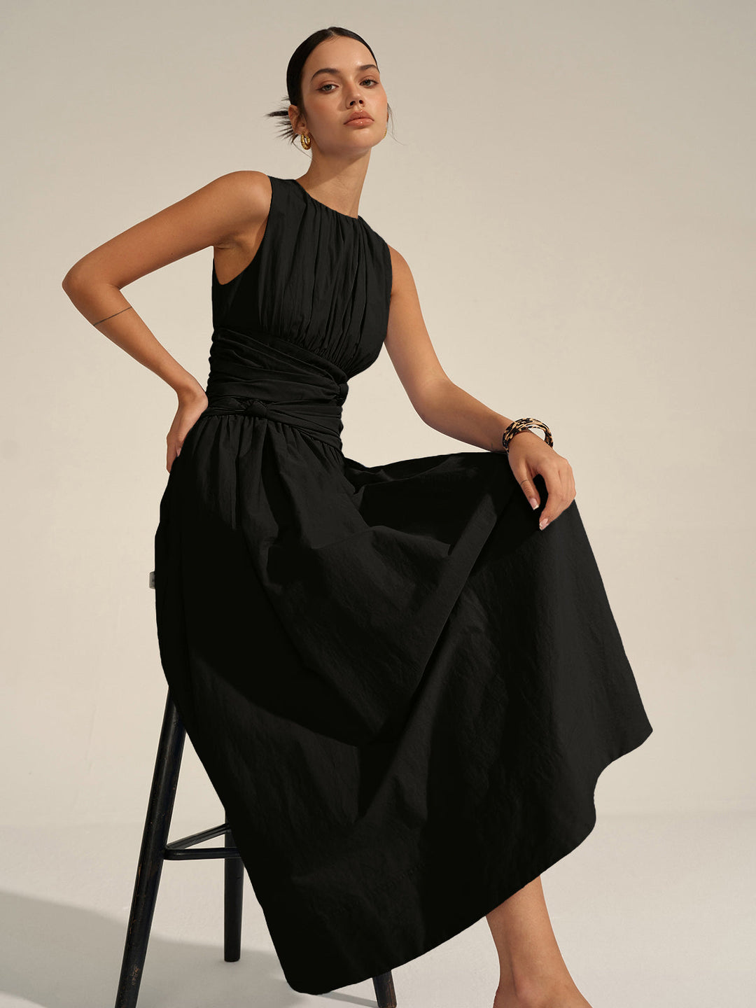 Robe Longue à Taille Froncée