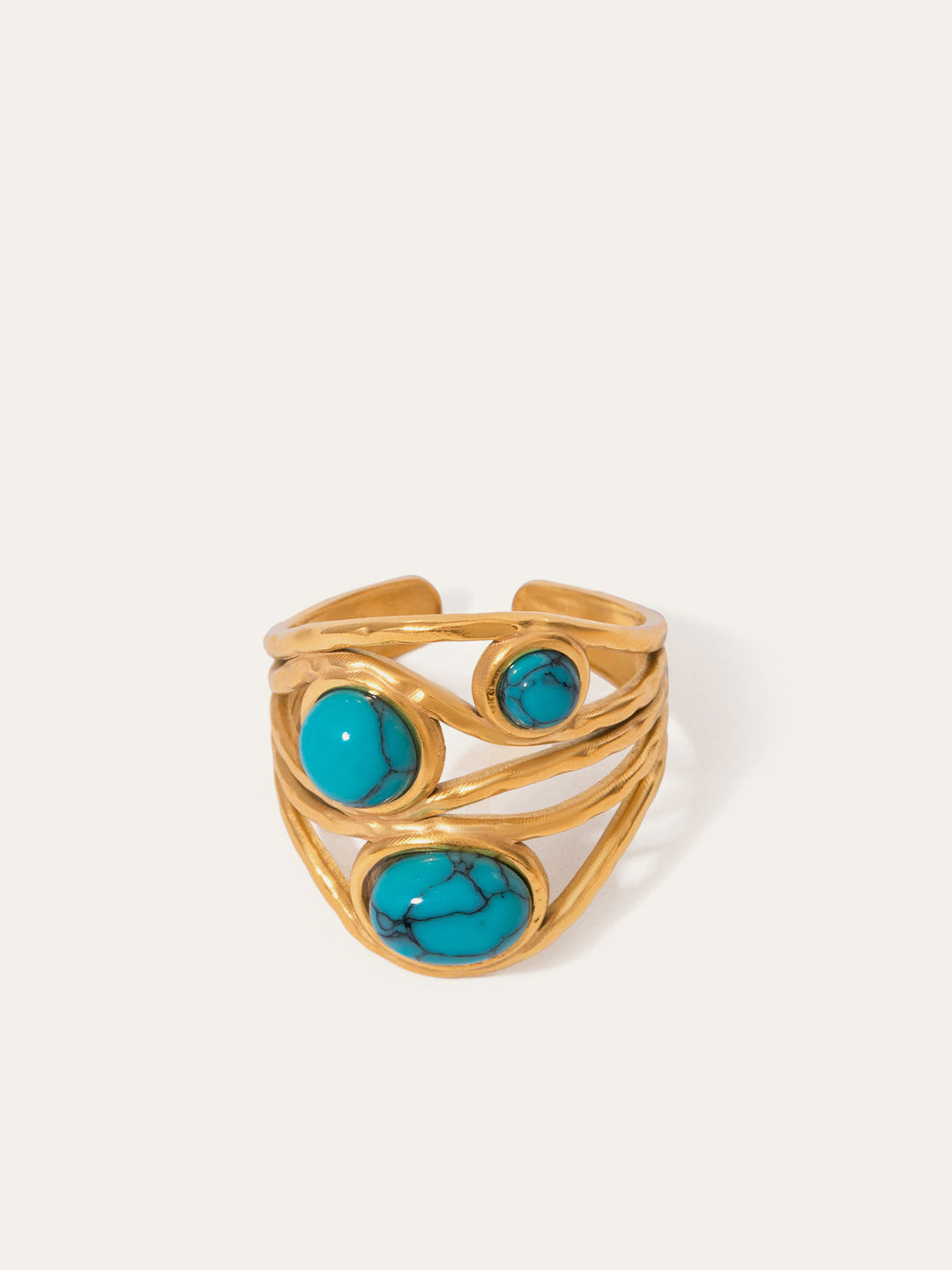 Bague Dorée avec Turquoise Incrustée