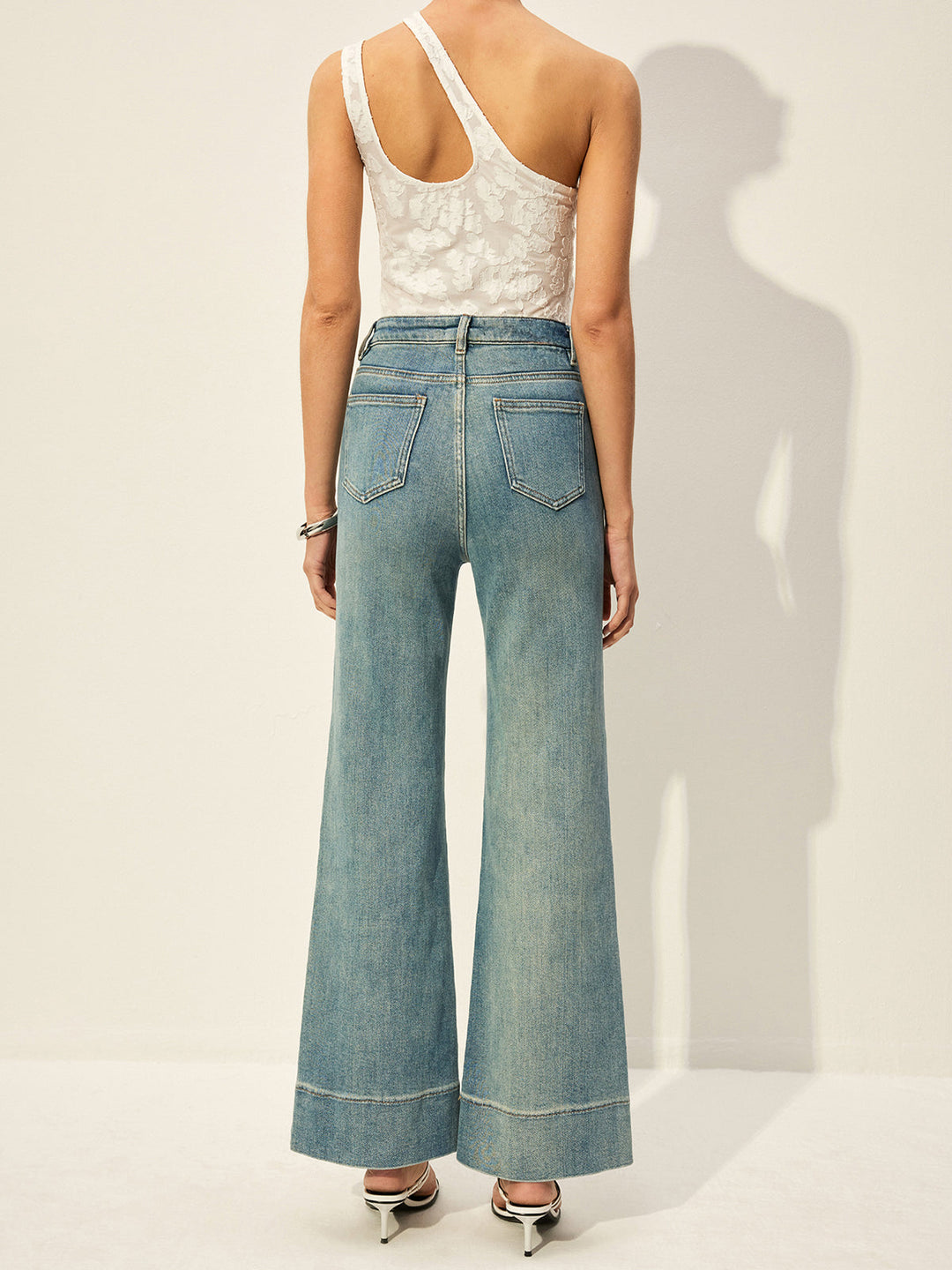 Pantalon Jean Taille Mi-Haute Avec Poches