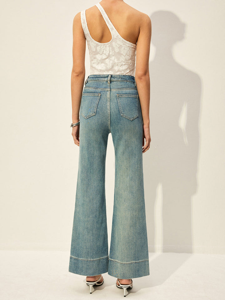 Pantalon Jean Taille Mi-Haute Avec Poches