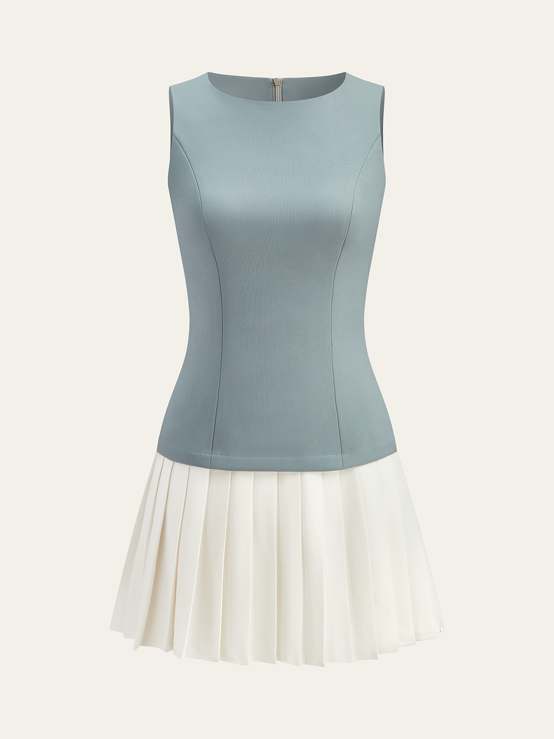 Top sans manches, jupe plissée, mini-robe intégrée