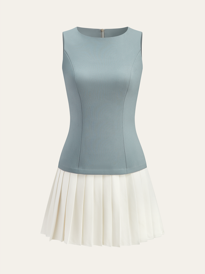 Top sans manches, jupe plissée, mini-robe intégrée
