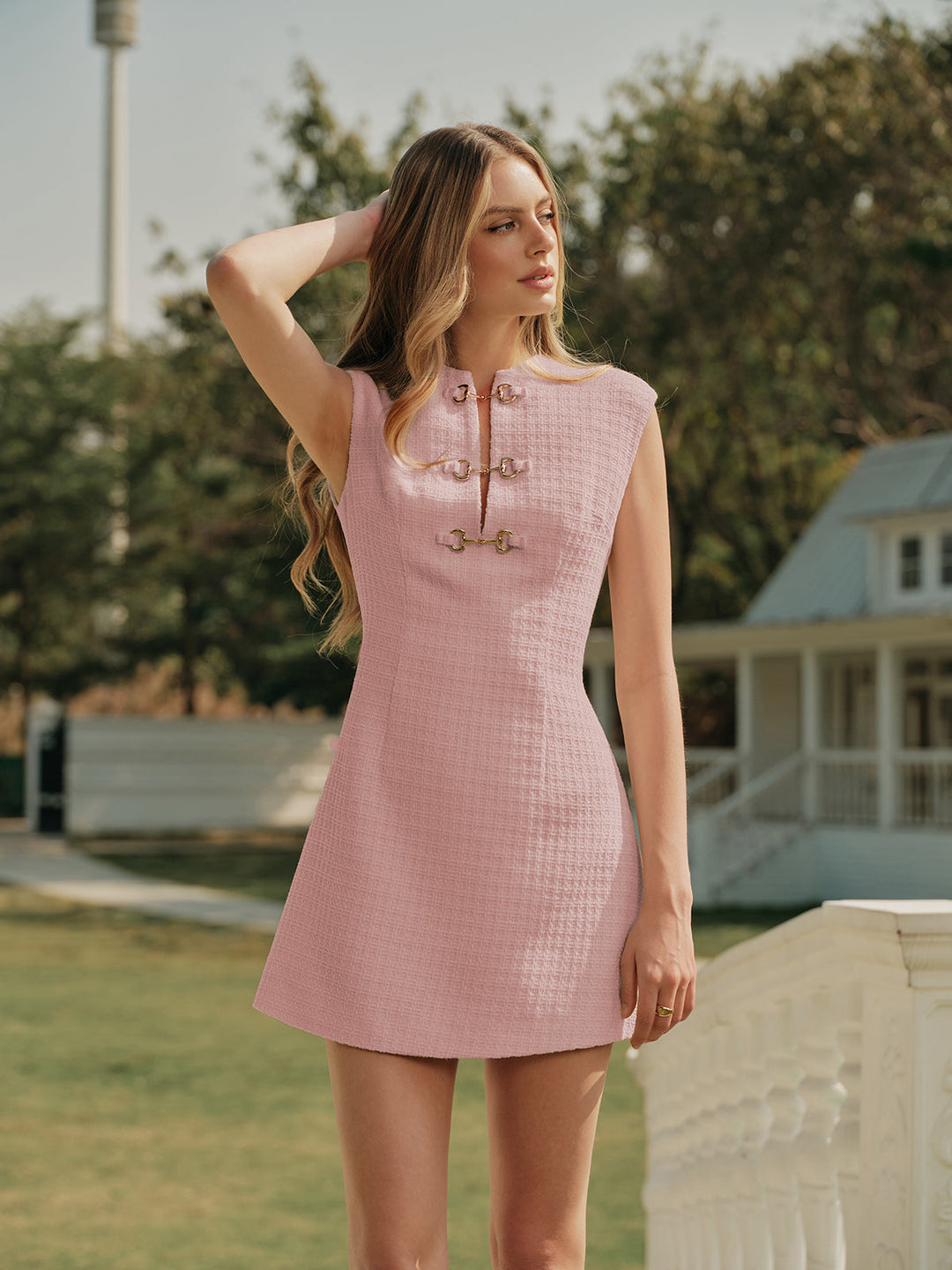 Robe Manches Sans Boutons Tweed