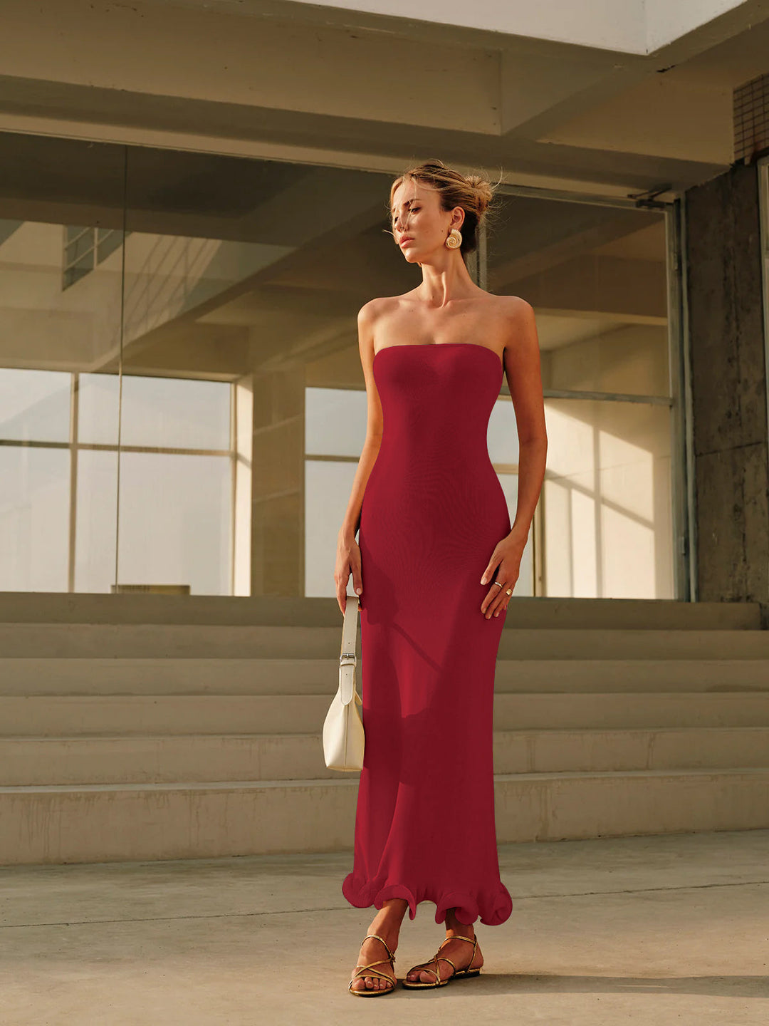 Robe Longue Tricotée à Volants