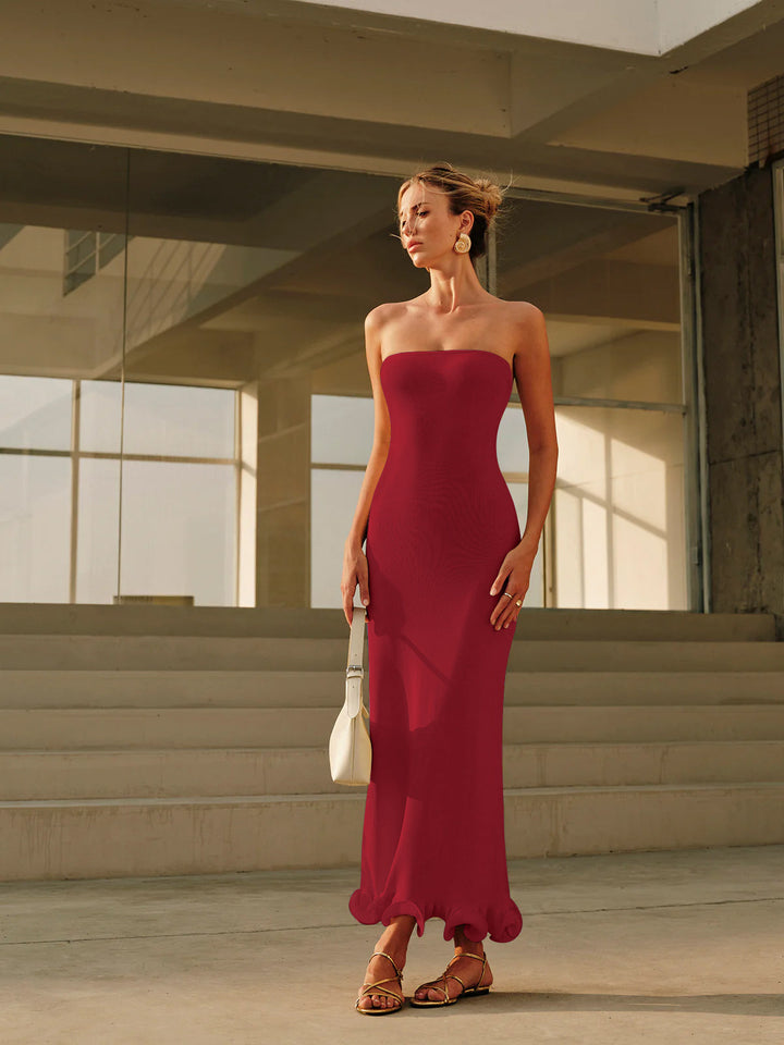 Robe Longue Tricotée à Volants