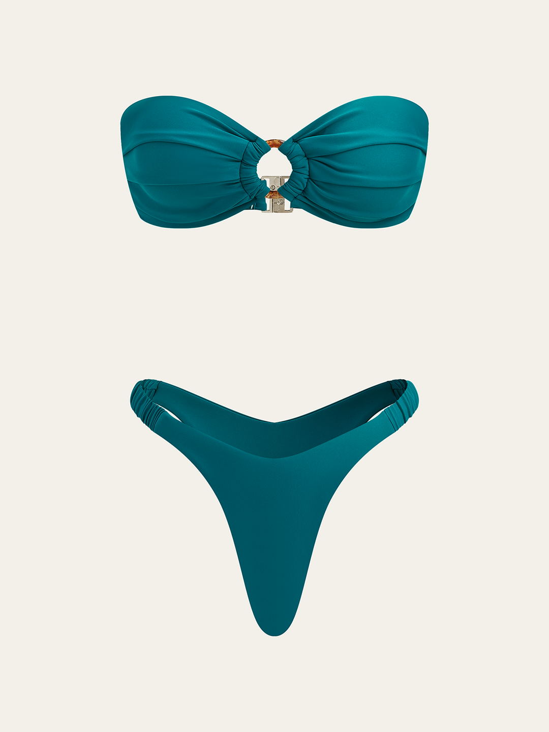 Ensemble Bikini Bandeau Ruché avec Détail Anneau