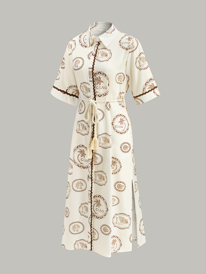 Robe chemise imprimée avec ceinture en corde