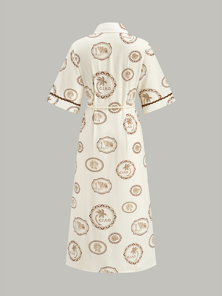 Robe chemise imprimée avec ceinture en corde