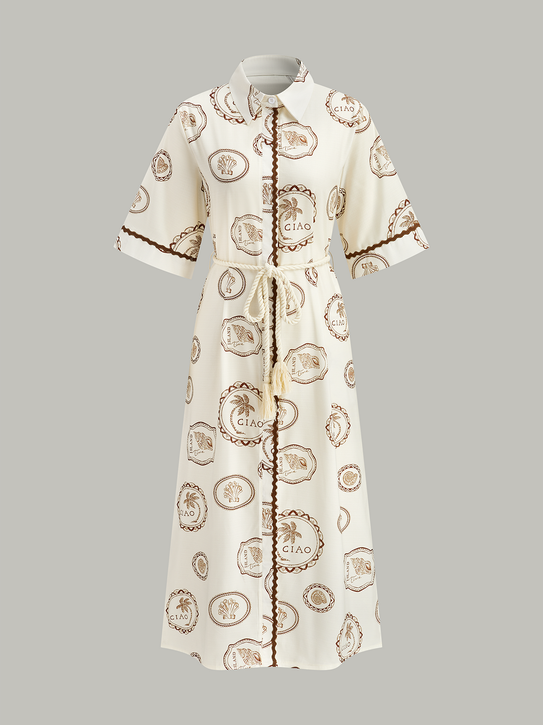 Robe chemise imprimée avec ceinture en corde