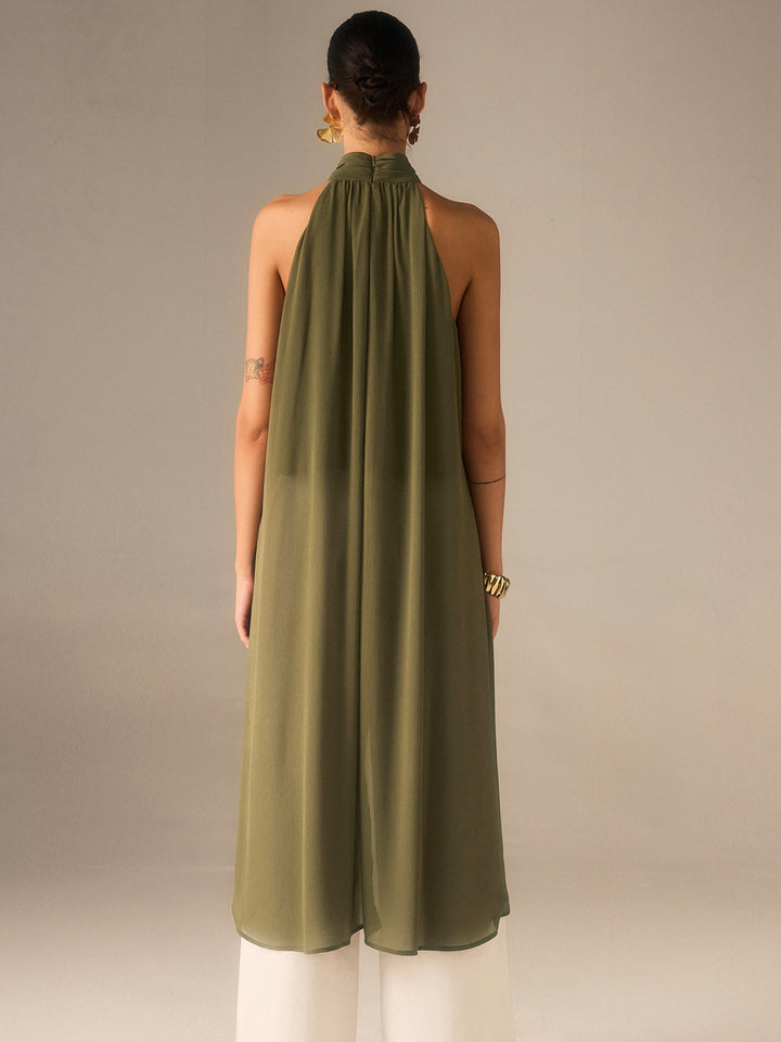 Haut Long Semi-Transparent à Colhalter en Mousseline