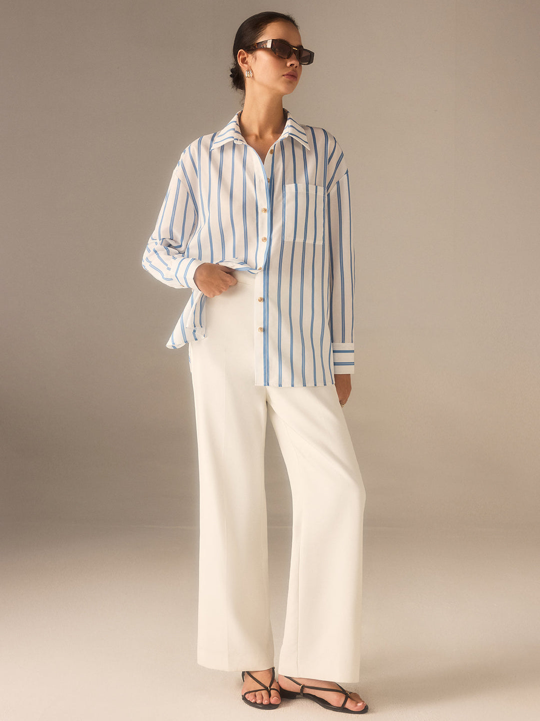 Chemise Boutonnée Rayée Surdimensionnée