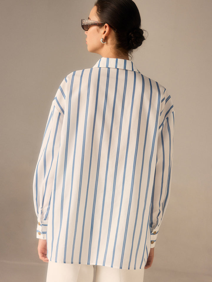 Chemise Boutonnée Rayée Surdimensionnée