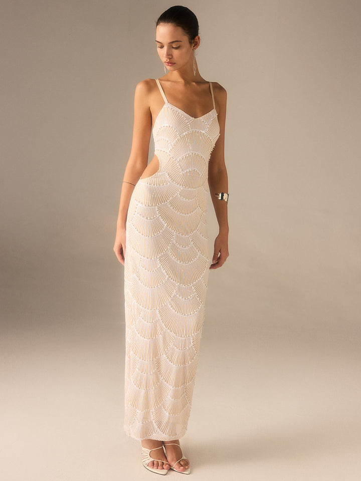 Robe longue à découpes en perles