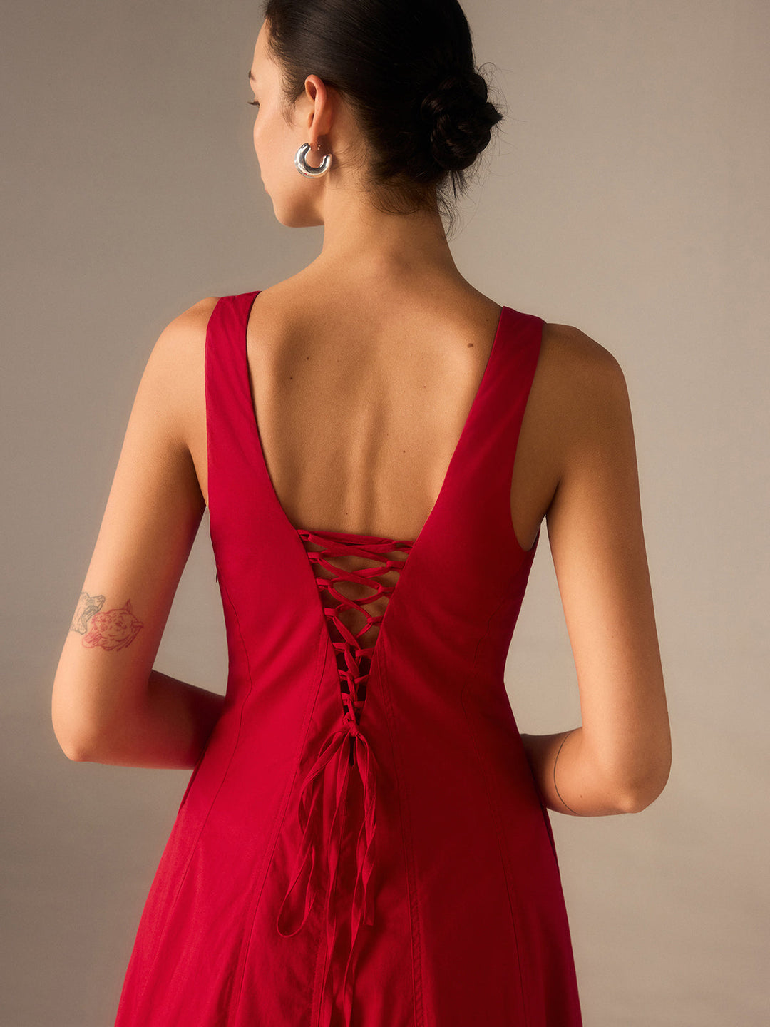 Robe Maxi en Coton avec Fermeture à Lacets au Dos