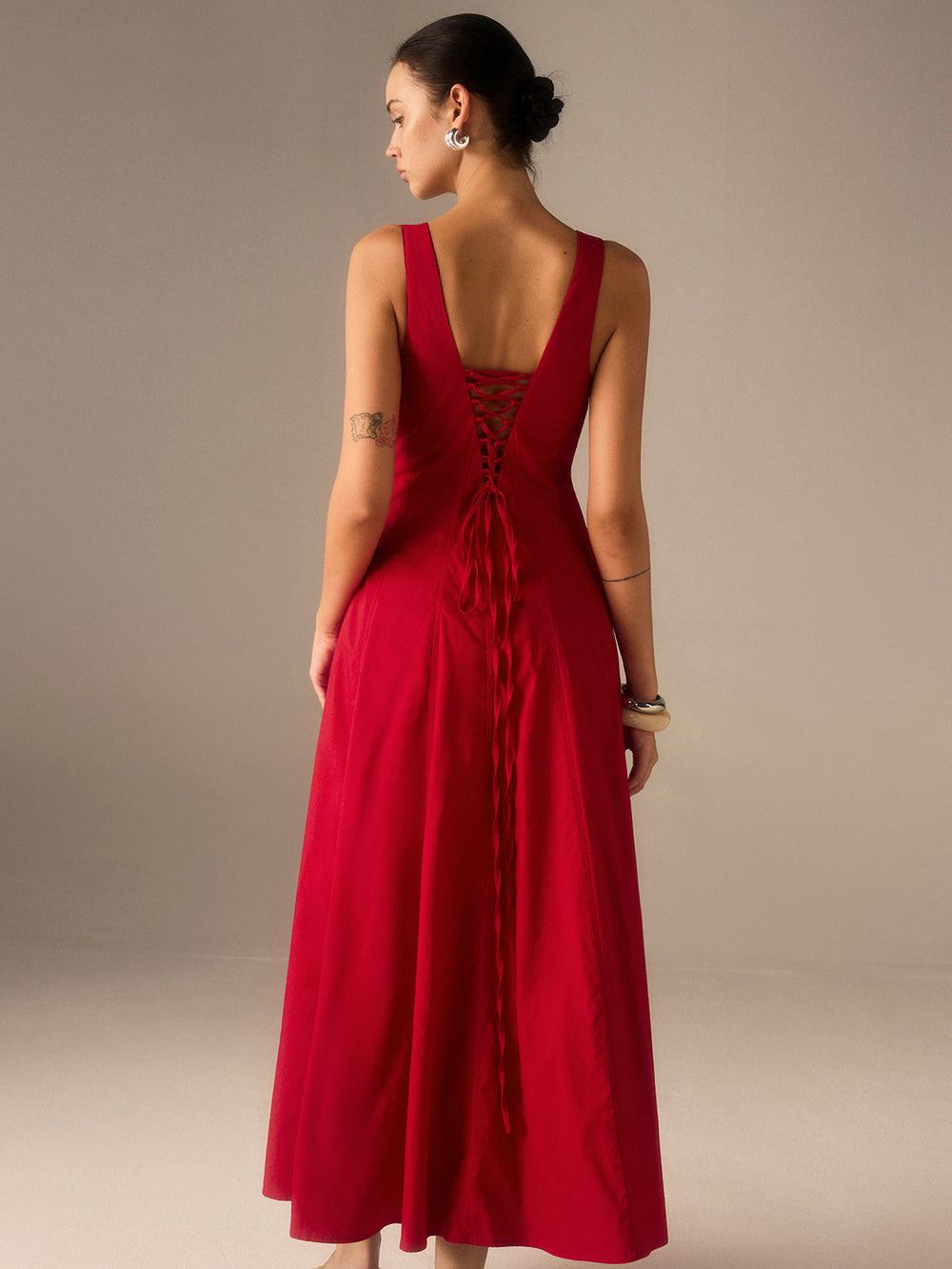 Robe Maxi en Coton avec Fermeture à Lacets au Dos